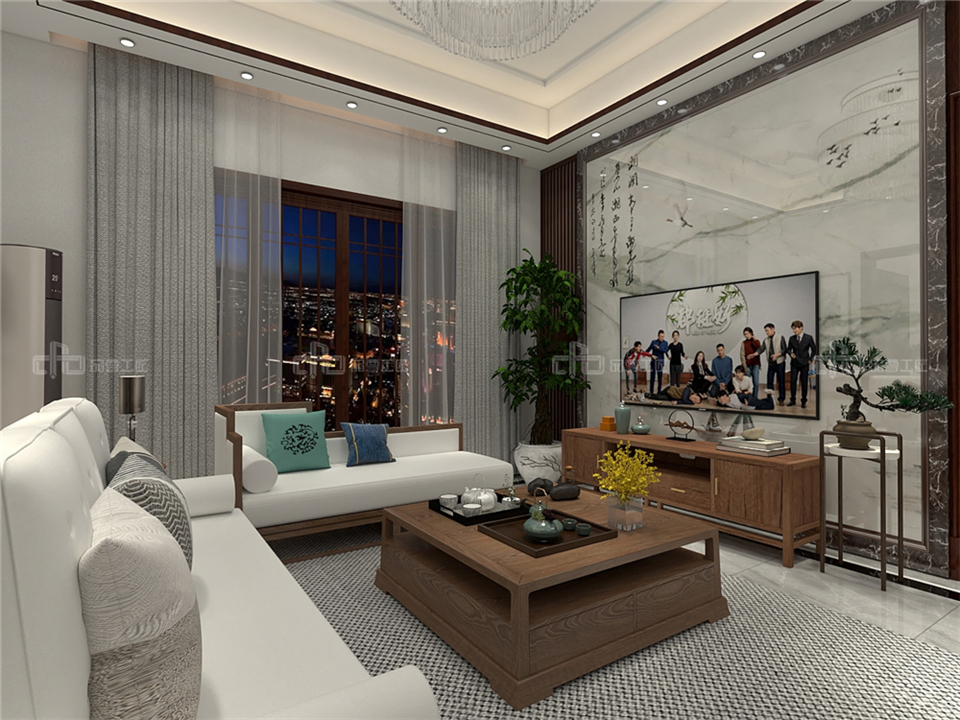 寧靜致遠的新中式整木定制案例效果圖(圖3) 整木定制新中式效果圖