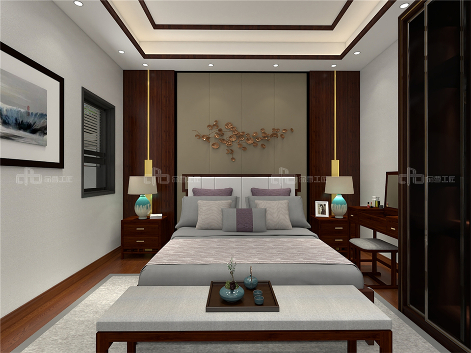 寧靜致遠的新中式整木定制案例效果圖(圖10) 整木定制新中式效果圖