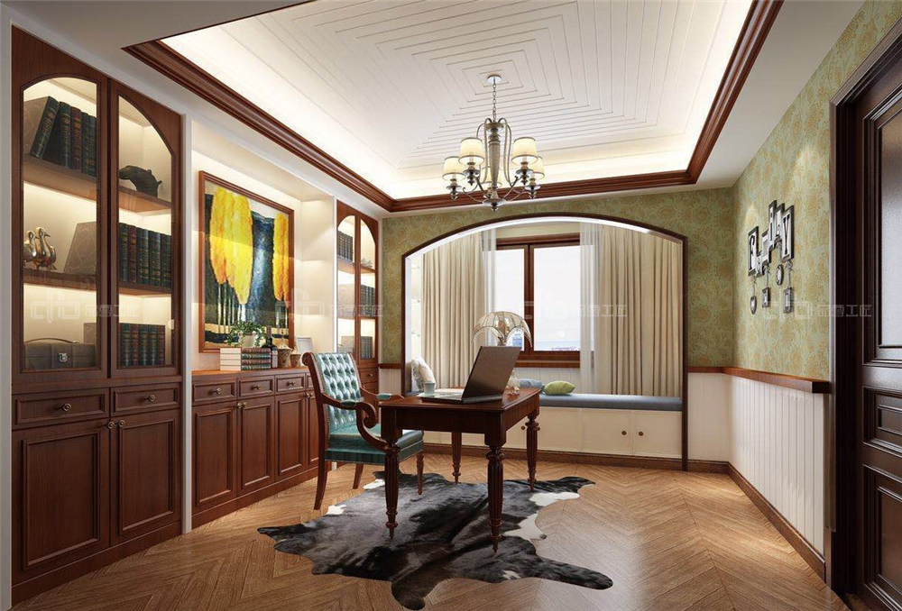 整木定制美式風格 復式住宅裝修案例效果圖(圖10) 整木定制書房